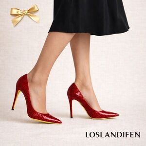 LOSLANDIFEN Red Faux Reptile Size 37/6.5 US